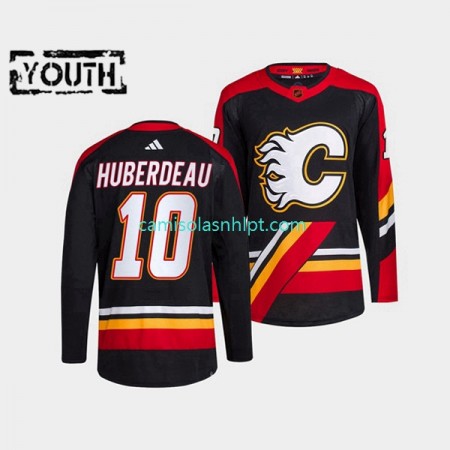 Camiseta Calgary Flames Jonathan Huberdeau 10 Adidas 2022-2023 Reverse Retro Preto Authentic - Criança